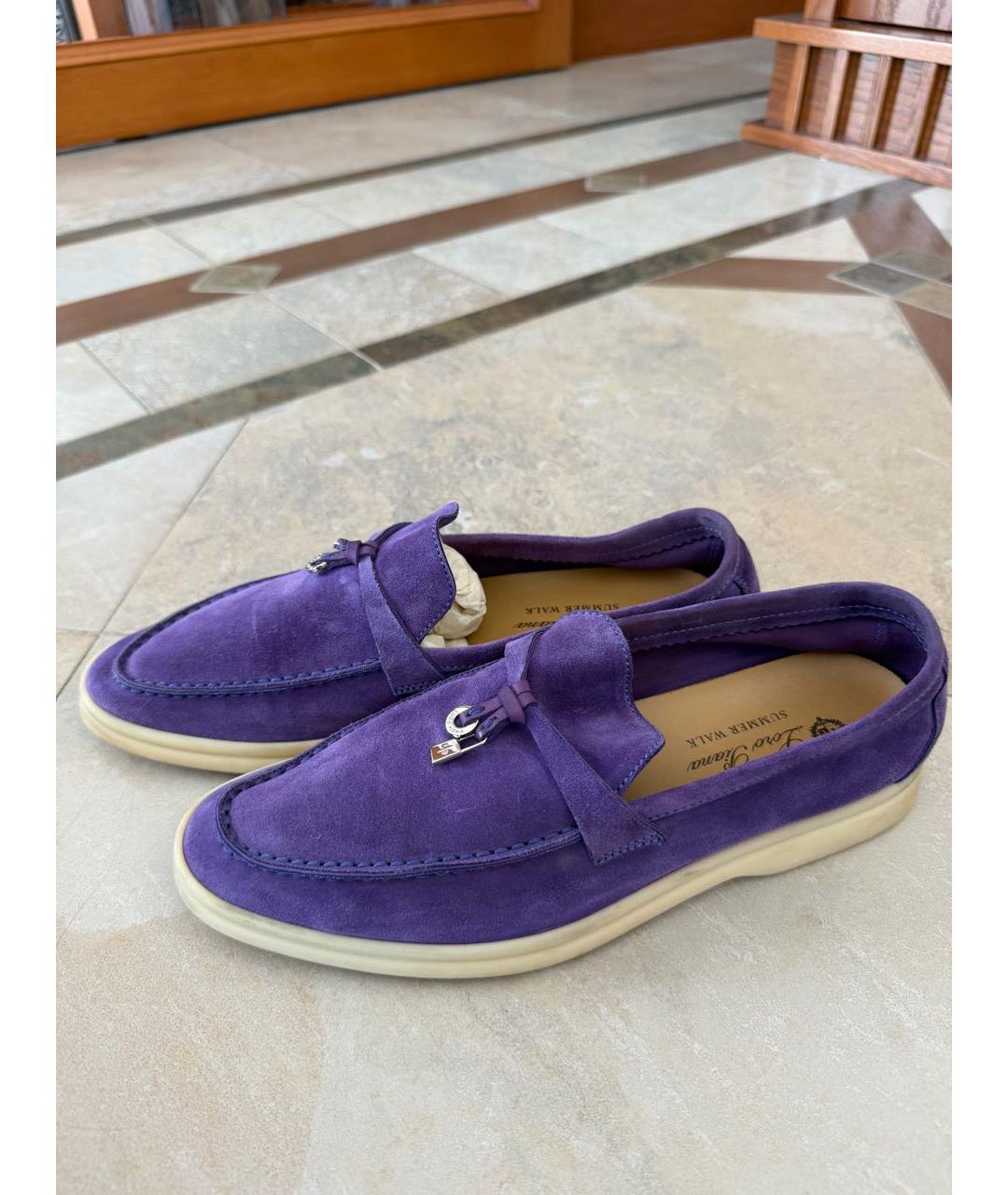 LORO PIANA Фиолетовые замшевые лоферы, фото 4