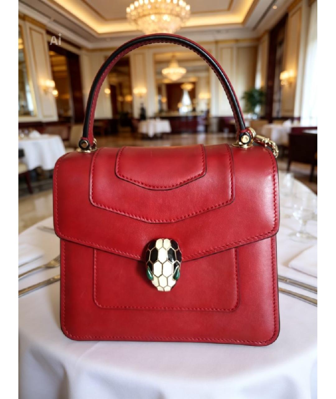 BVLGARI Красная кожаная сумка с короткими ручками, фото 2