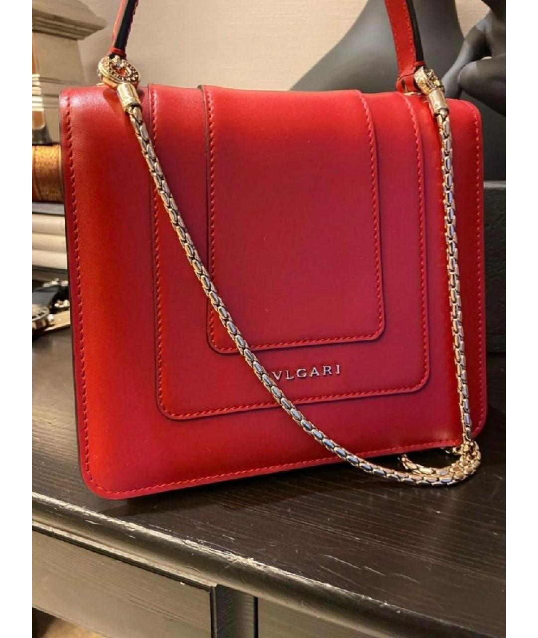 BVLGARI Красная кожаная сумка с короткими ручками, фото 4