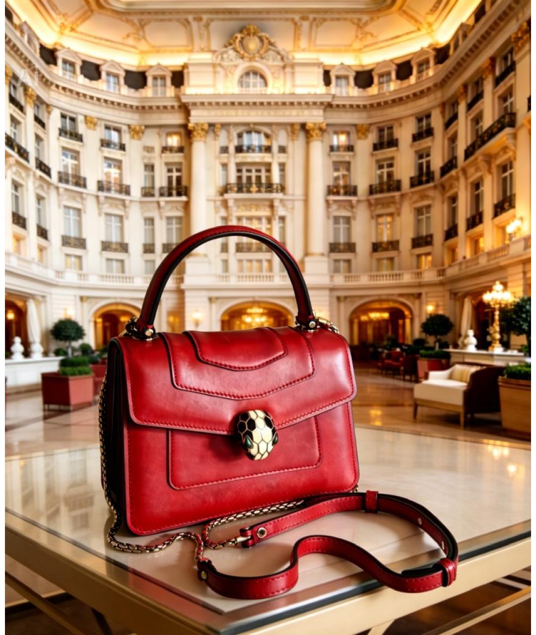 BVLGARI Красная кожаная сумка с короткими ручками, фото 3