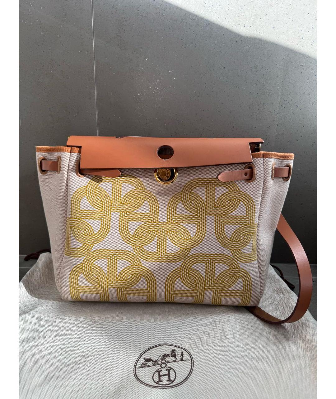HERMES Бежевая тканевая сумка через плечо, фото 9