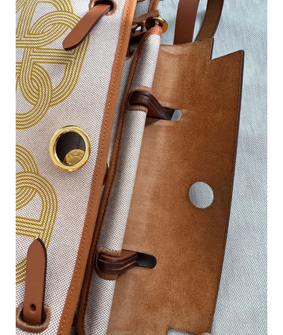 HERMES Бежевая тканевая сумка через плечо, фото 6