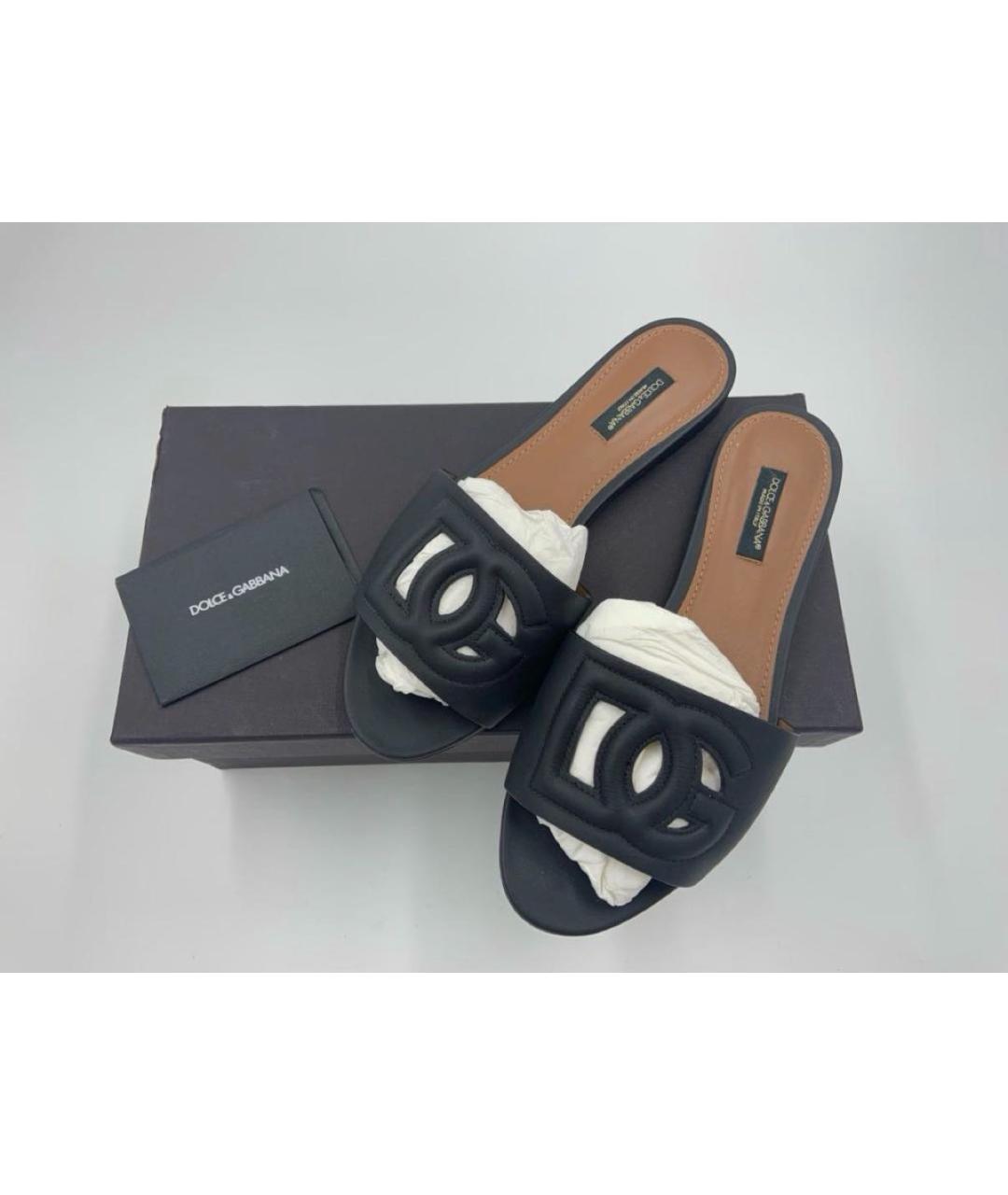 DOLCE&GABBANA Черные кожаные шлепанцы, фото 4