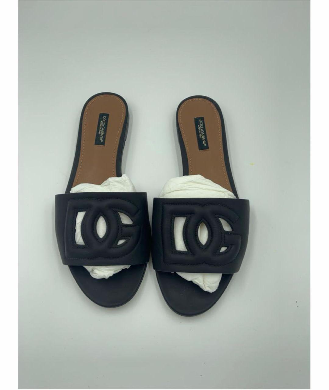 DOLCE&GABBANA Черные кожаные шлепанцы, фото 3