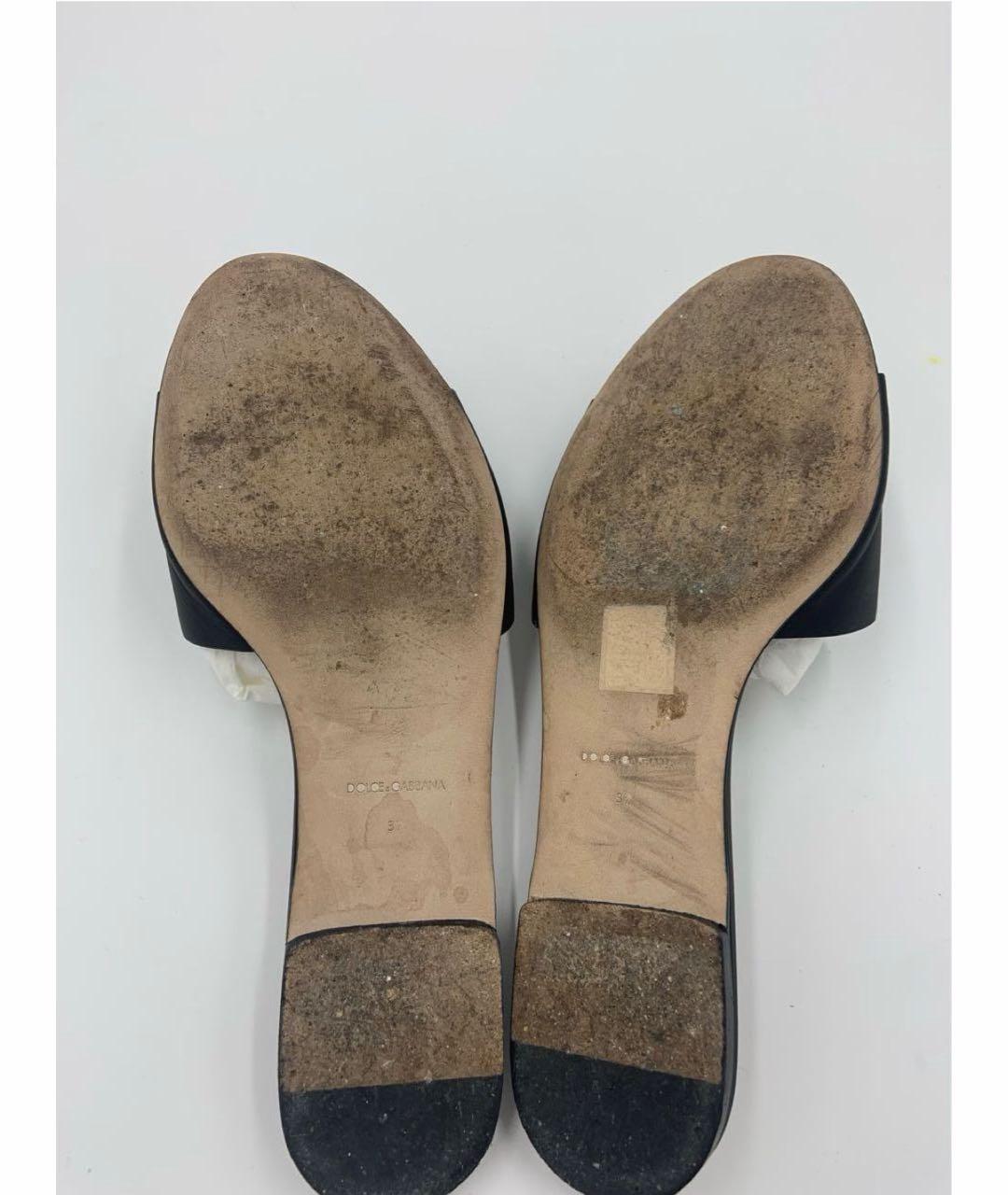 DOLCE&GABBANA Черные кожаные шлепанцы, фото 7