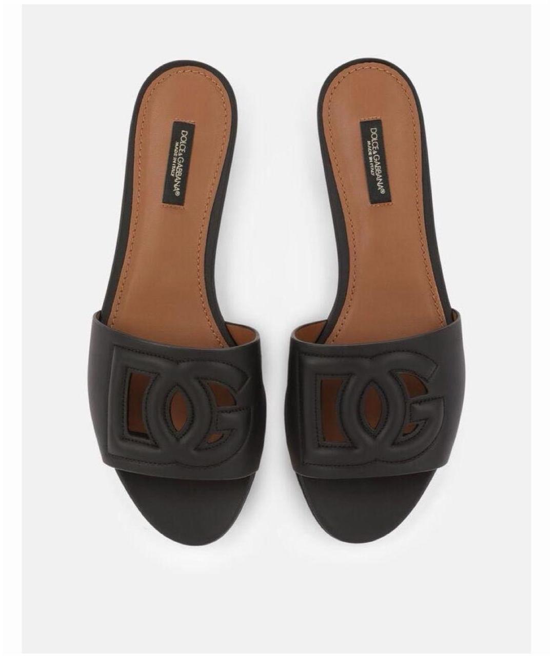 DOLCE&GABBANA Черные кожаные шлепанцы, фото 2