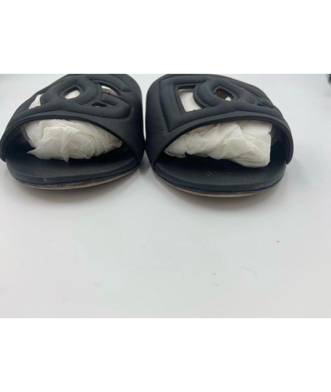 DOLCE&GABBANA Черные кожаные шлепанцы, фото 6