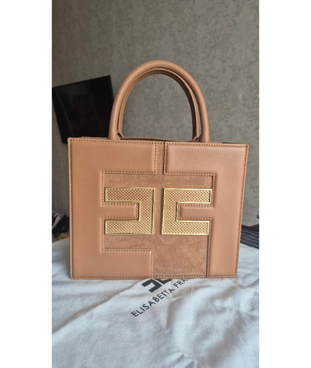 ELISABETTA FRANCHI Бежевая кожаная сумка тоут, фото 5