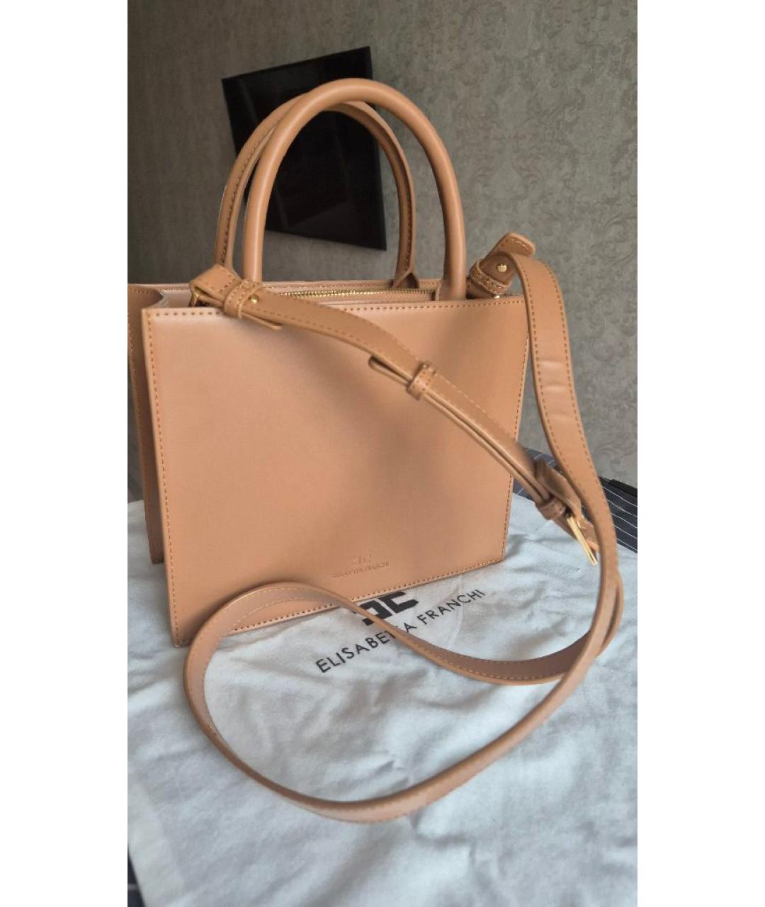 ELISABETTA FRANCHI Бежевая кожаная сумка тоут, фото 3