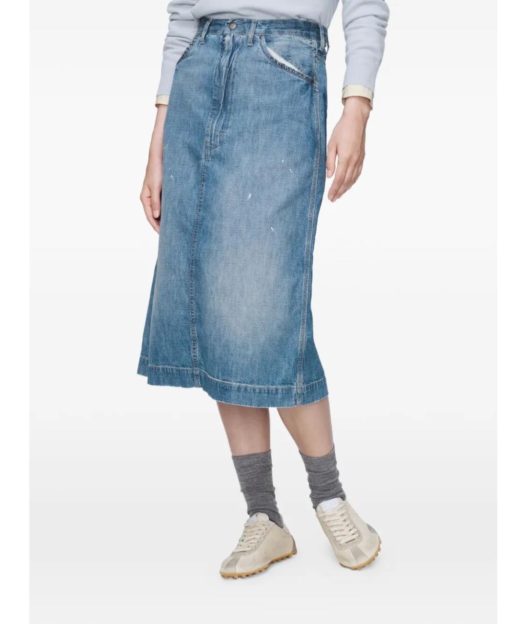 MAISON MARGIELA Синяя хлопковая юбка миди, фото 4