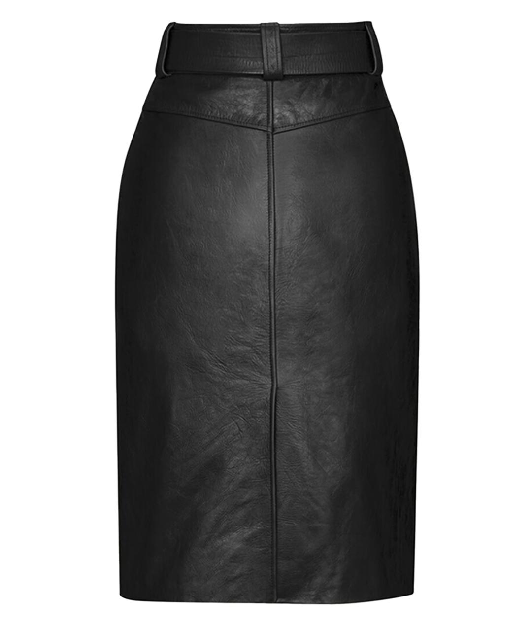 SAINT LAURENT Черная кожаная юбка миди, фото 2