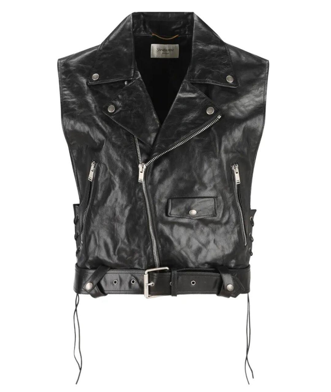 SAINT LAURENT Черный кожаный жилет, фото 1