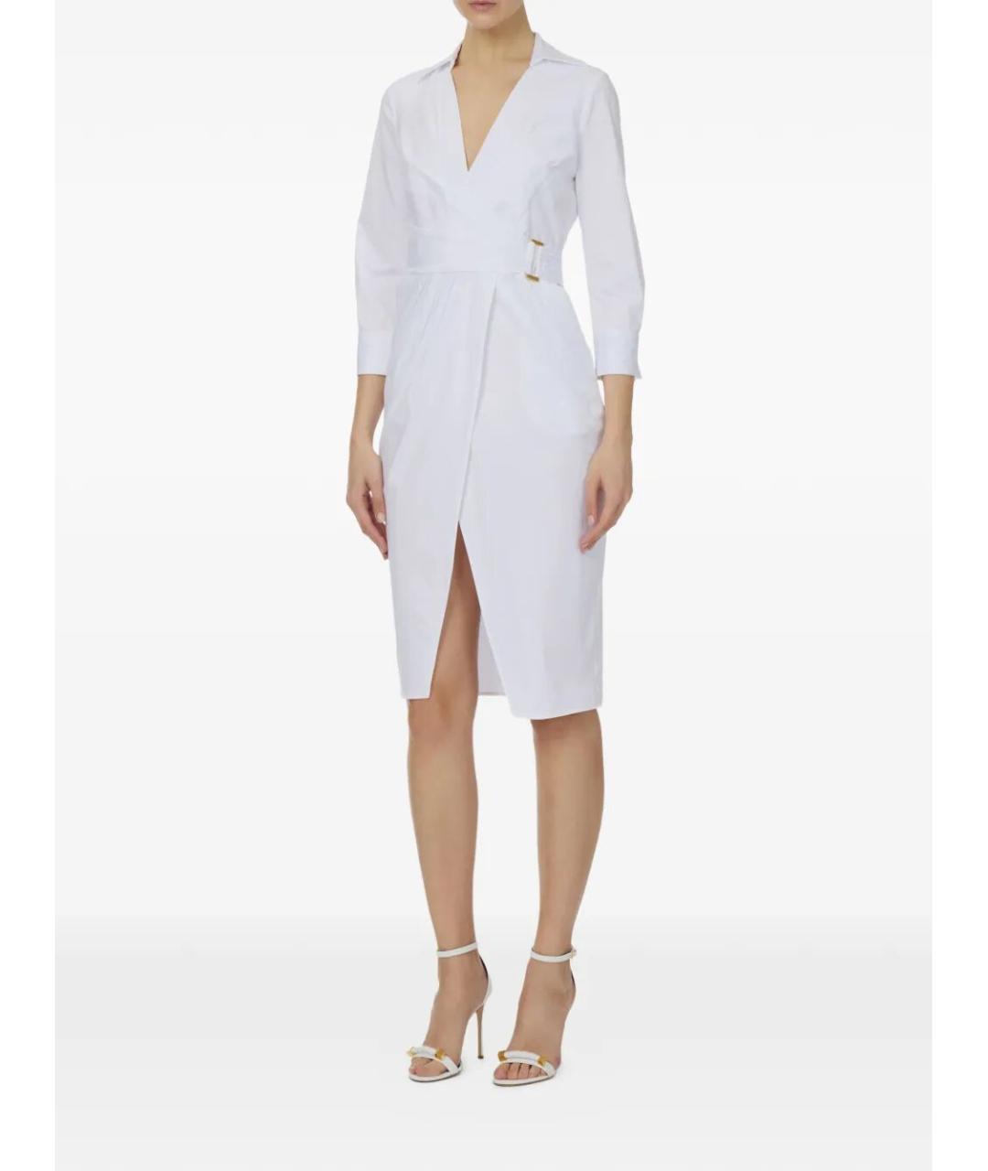 ELISABETTA FRANCHI Белое хлопковое коктейльное платье, фото 2