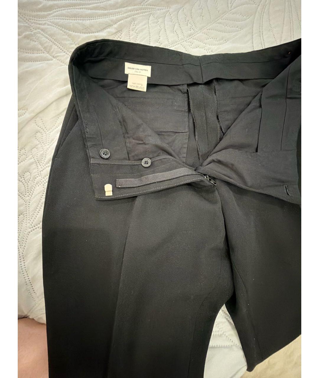 DRIES VAN NOTEN Черные шерстяные прямые брюки, фото 3