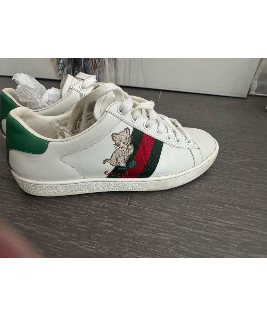 GUCCI Белые кожаные кеды, фото 5