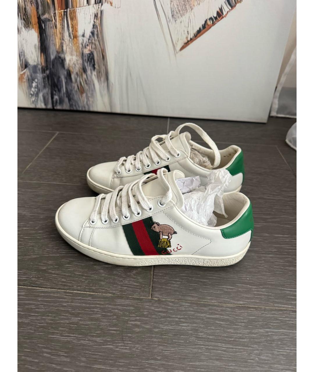 GUCCI Белые кожаные кеды, фото 3