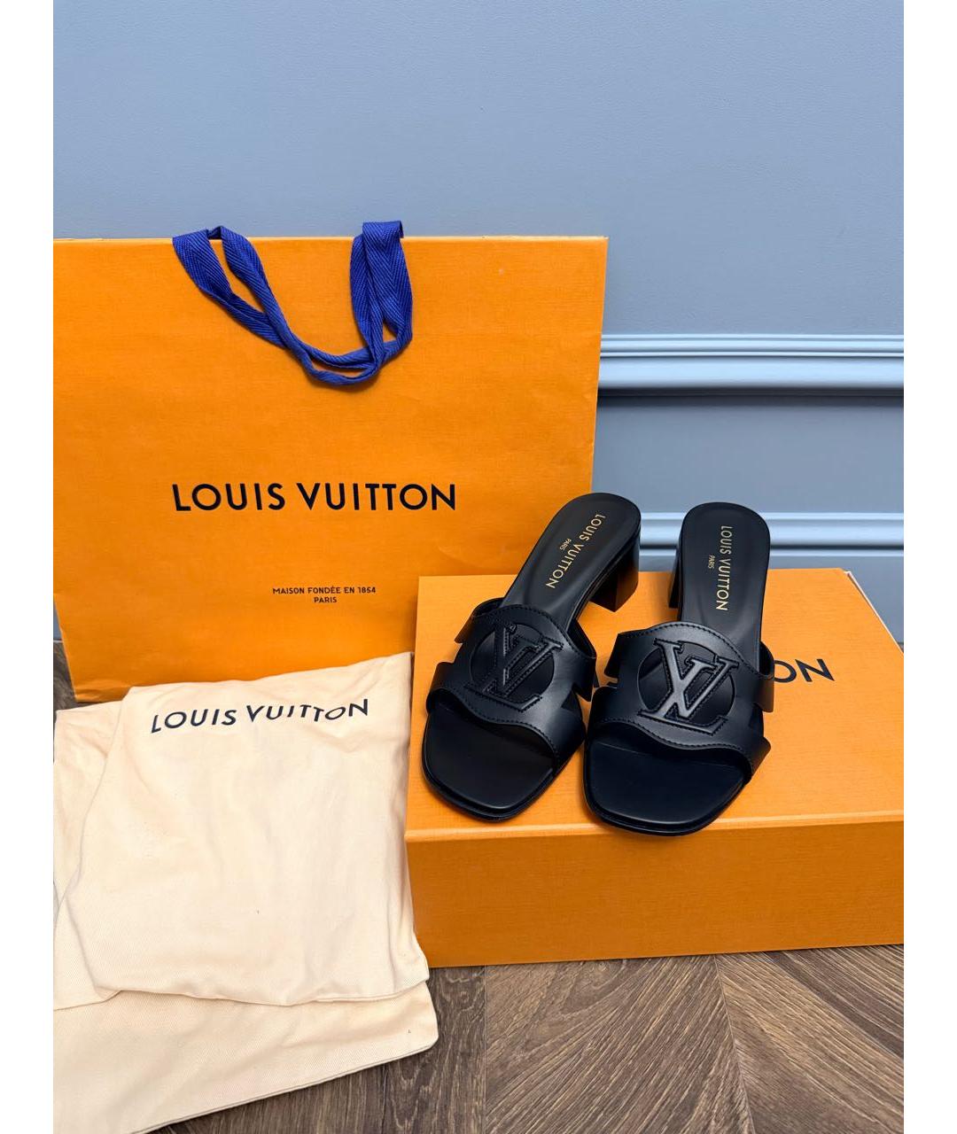LOUIS VUITTON Черные кожаные мюли, фото 2