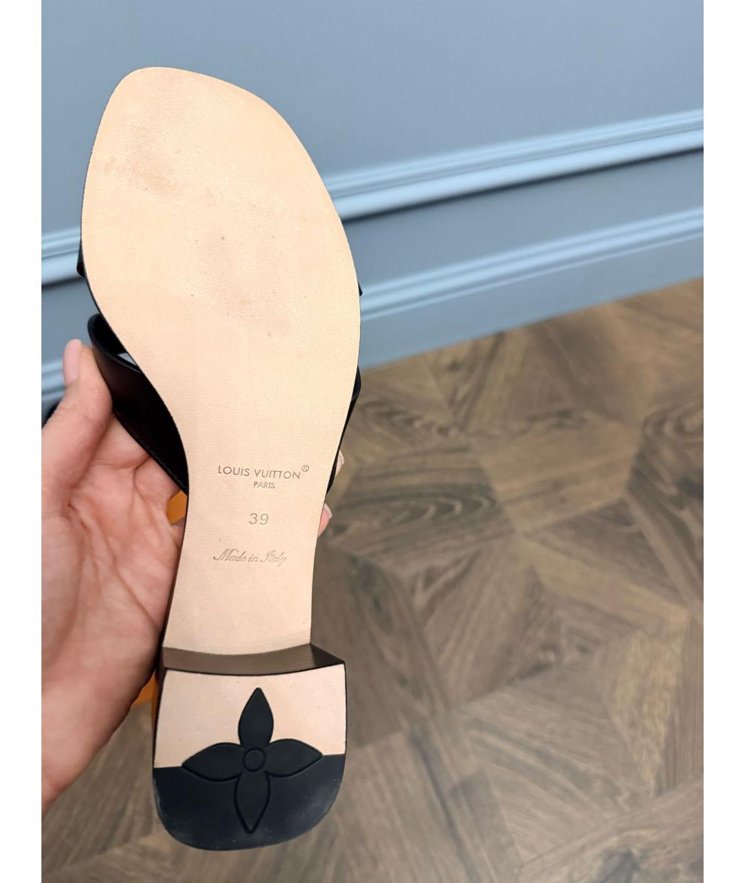 LOUIS VUITTON Черные кожаные мюли, фото 7