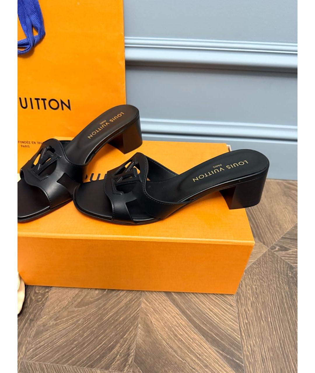 LOUIS VUITTON Черные кожаные мюли, фото 8