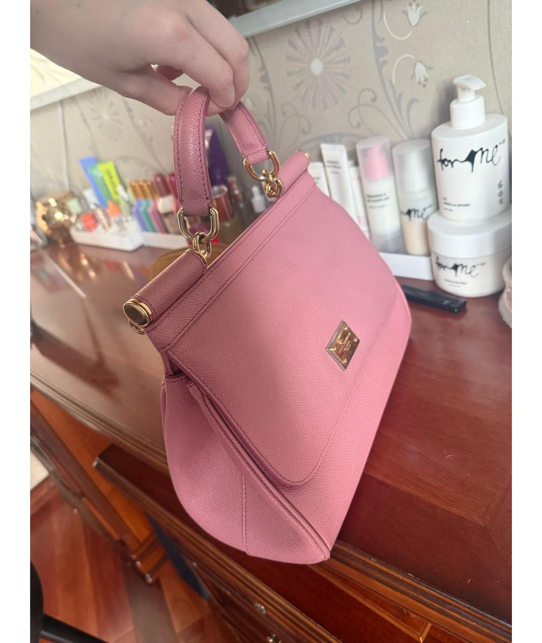 DOLCE&GABBANA Розовая кожаная сумка с короткими ручками, фото 2