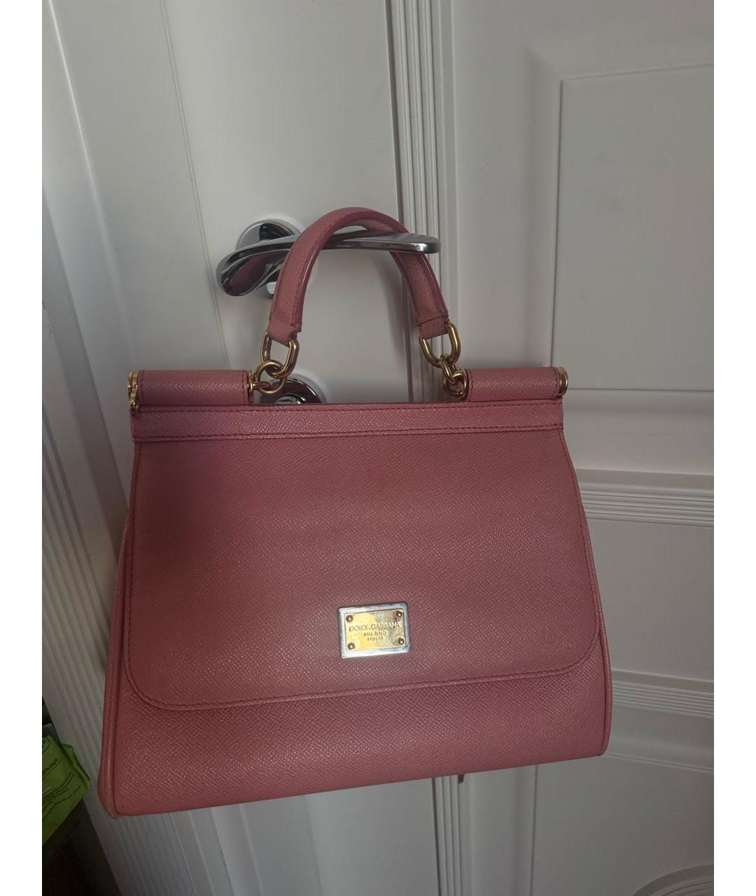 DOLCE&GABBANA Розовая кожаная сумка с короткими ручками, фото 4