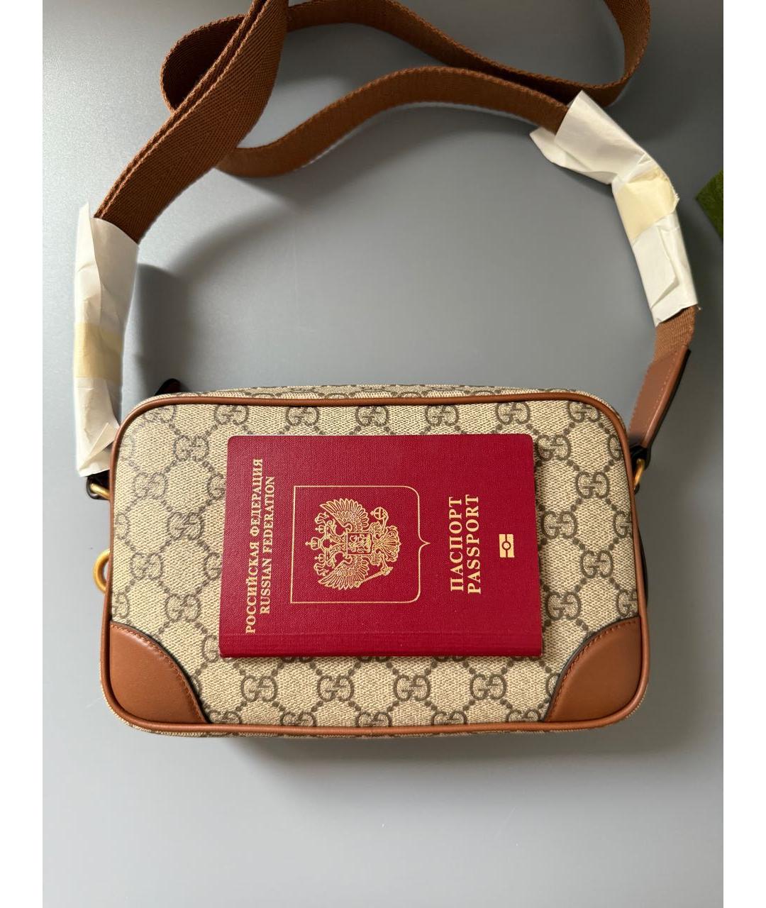 GUCCI Бежевая кожаная сумка через плечо, фото 6