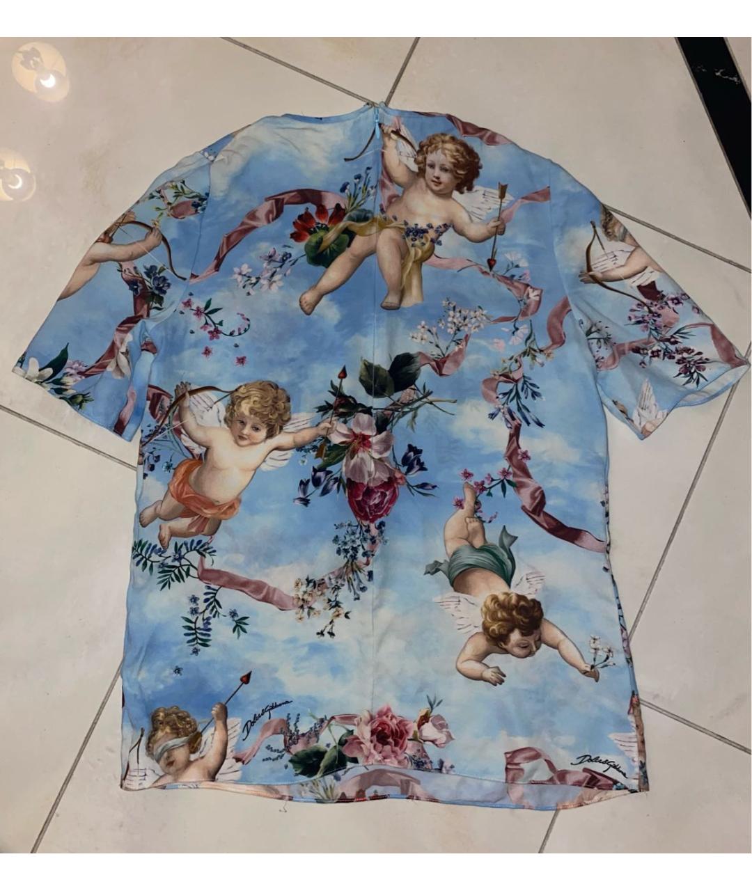 DOLCE&GABBANA Голубая шелковая футболка, фото 2