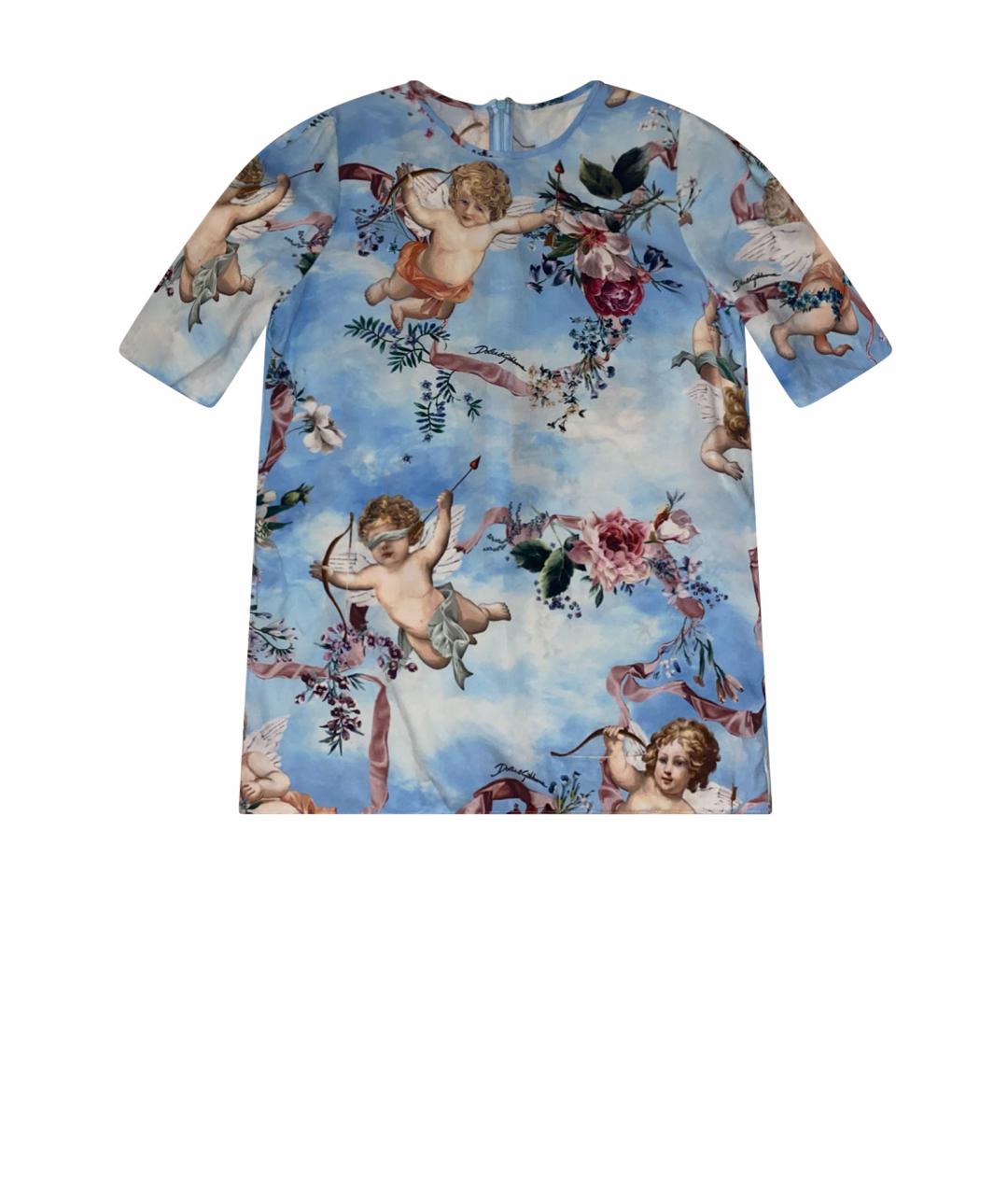 DOLCE&GABBANA Голубая шелковая футболка, фото 5