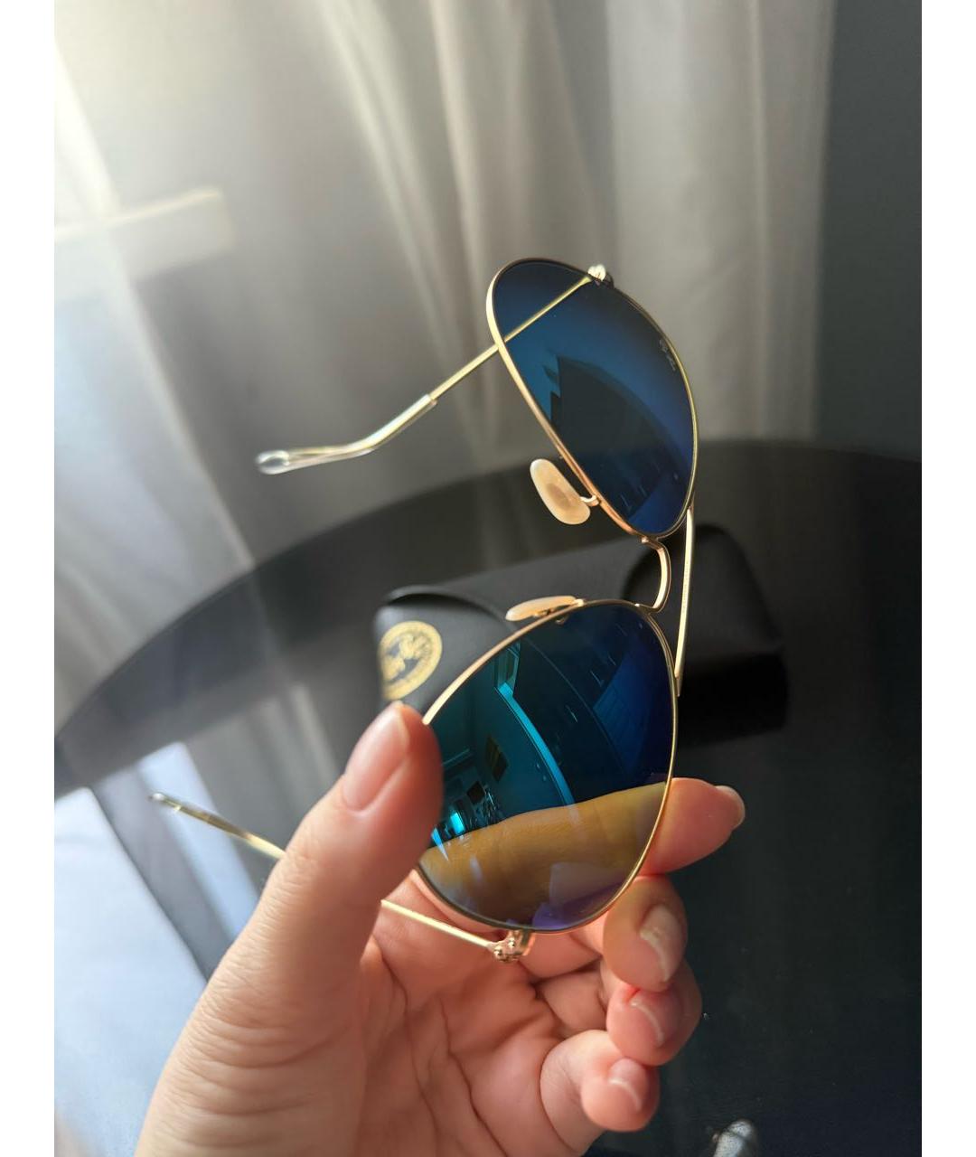 RAY BAN Золотые металлические солнцезащитные очки, фото 5