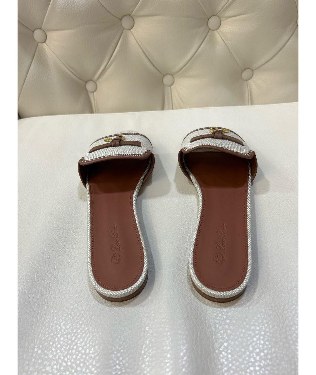 LORO PIANA Бежевые текстильные шлепанцы, фото 4