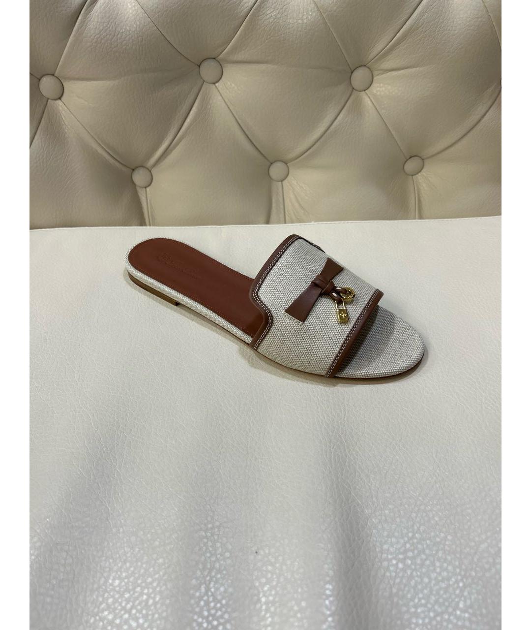 LORO PIANA Бежевые текстильные шлепанцы, фото 9