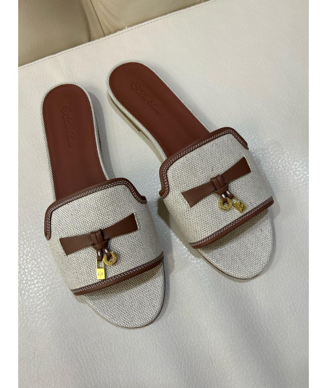 LORO PIANA Бежевые текстильные шлепанцы, фото 6