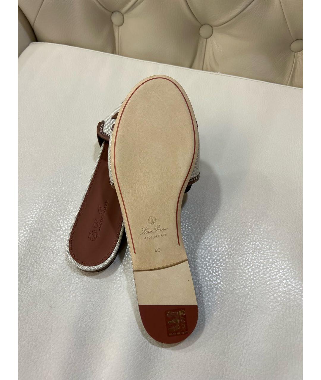 LORO PIANA Бежевые текстильные шлепанцы, фото 5