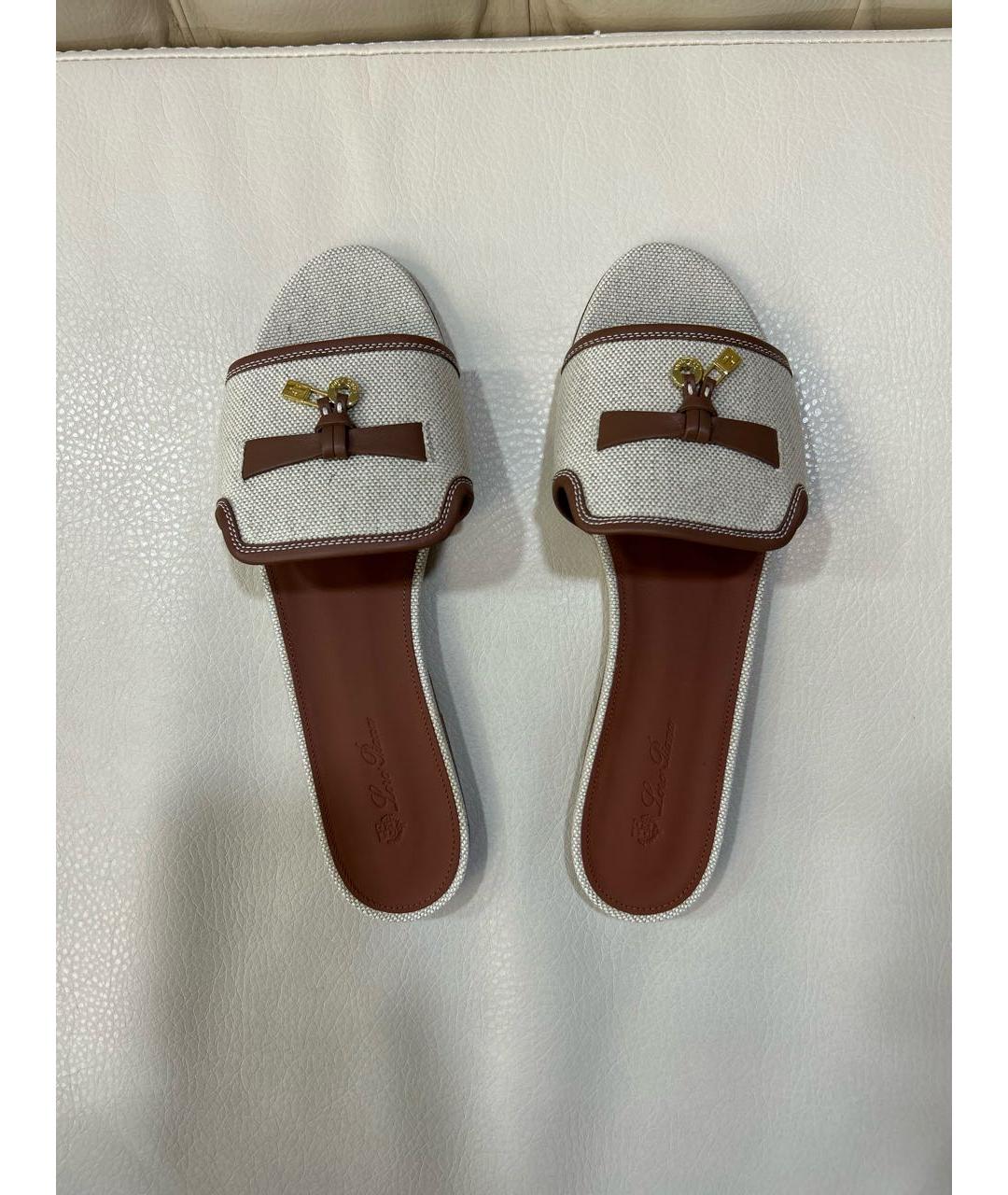 LORO PIANA Бежевые текстильные шлепанцы, фото 3