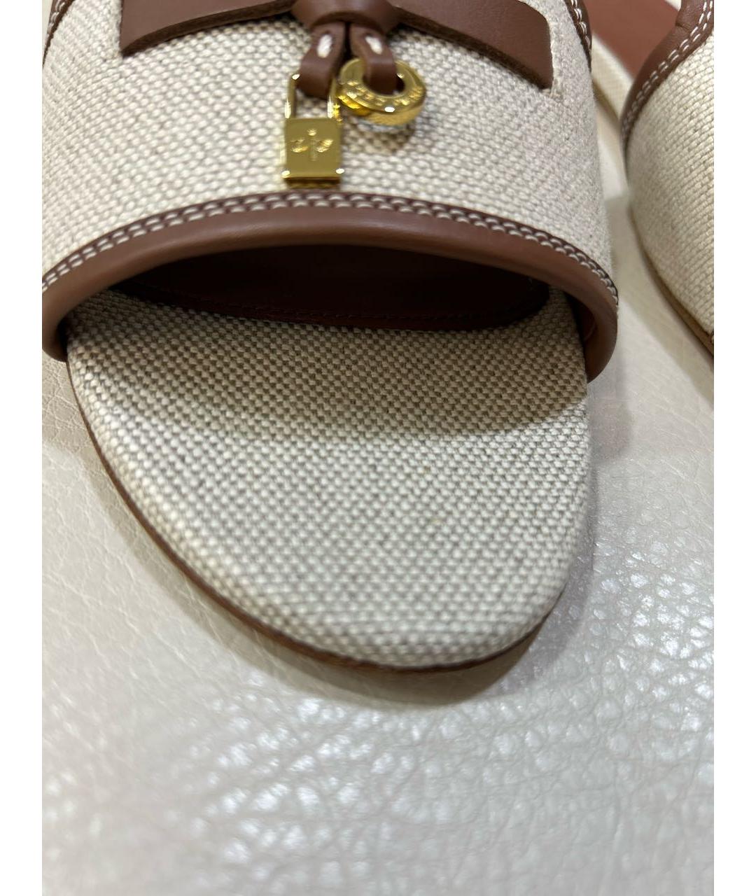 LORO PIANA Бежевые текстильные шлепанцы, фото 7