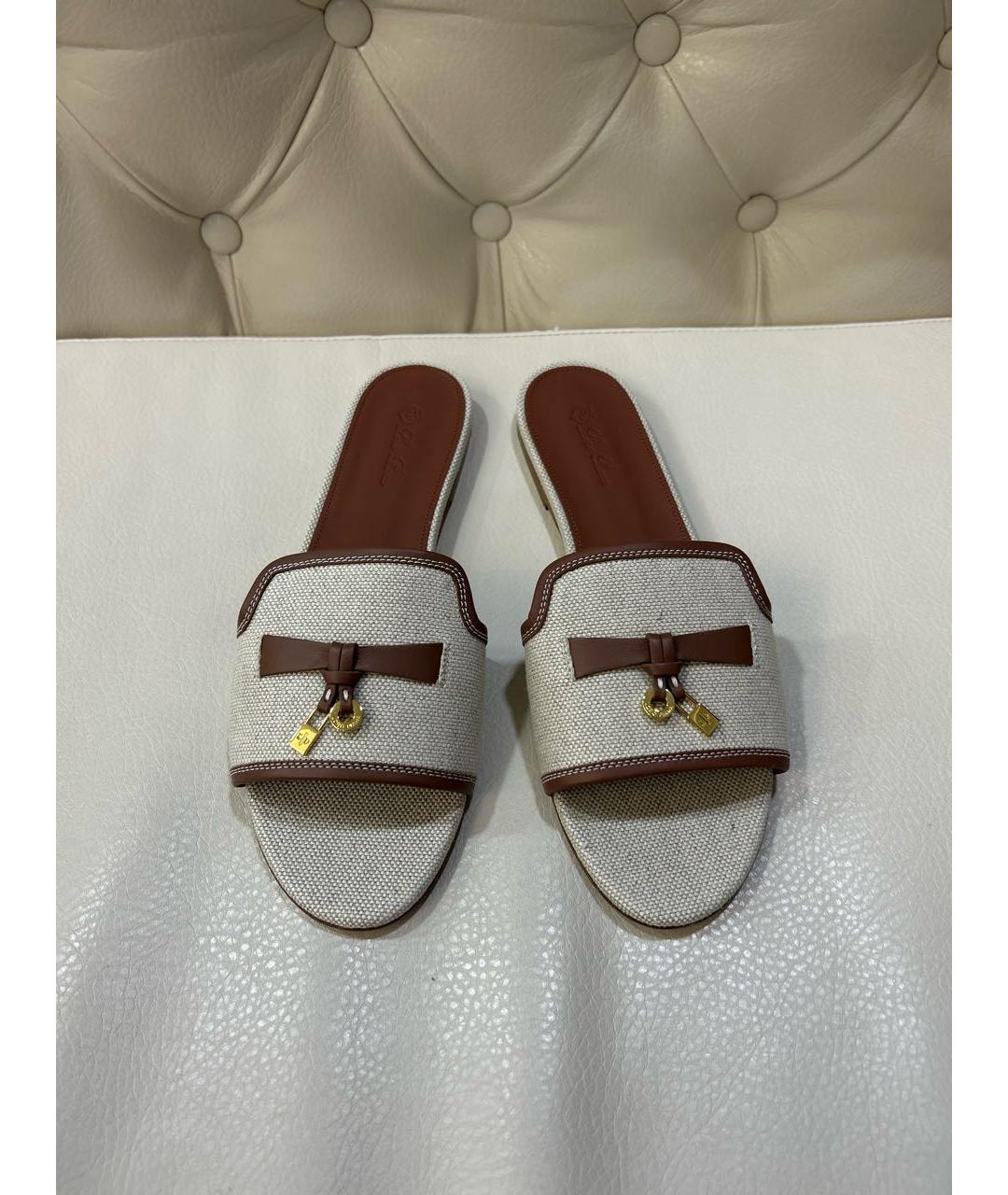 LORO PIANA Бежевые текстильные шлепанцы, фото 2