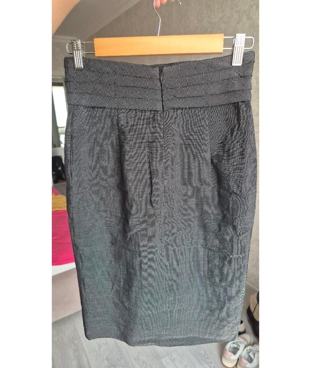 EMPORIO ARMANI Серебряная хлопковая юбка мини, фото 2