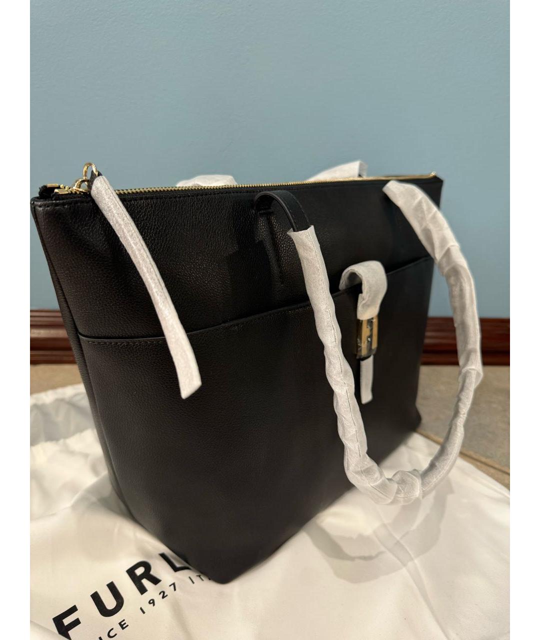 FURLA Черная кожаная сумка тоут, фото 2