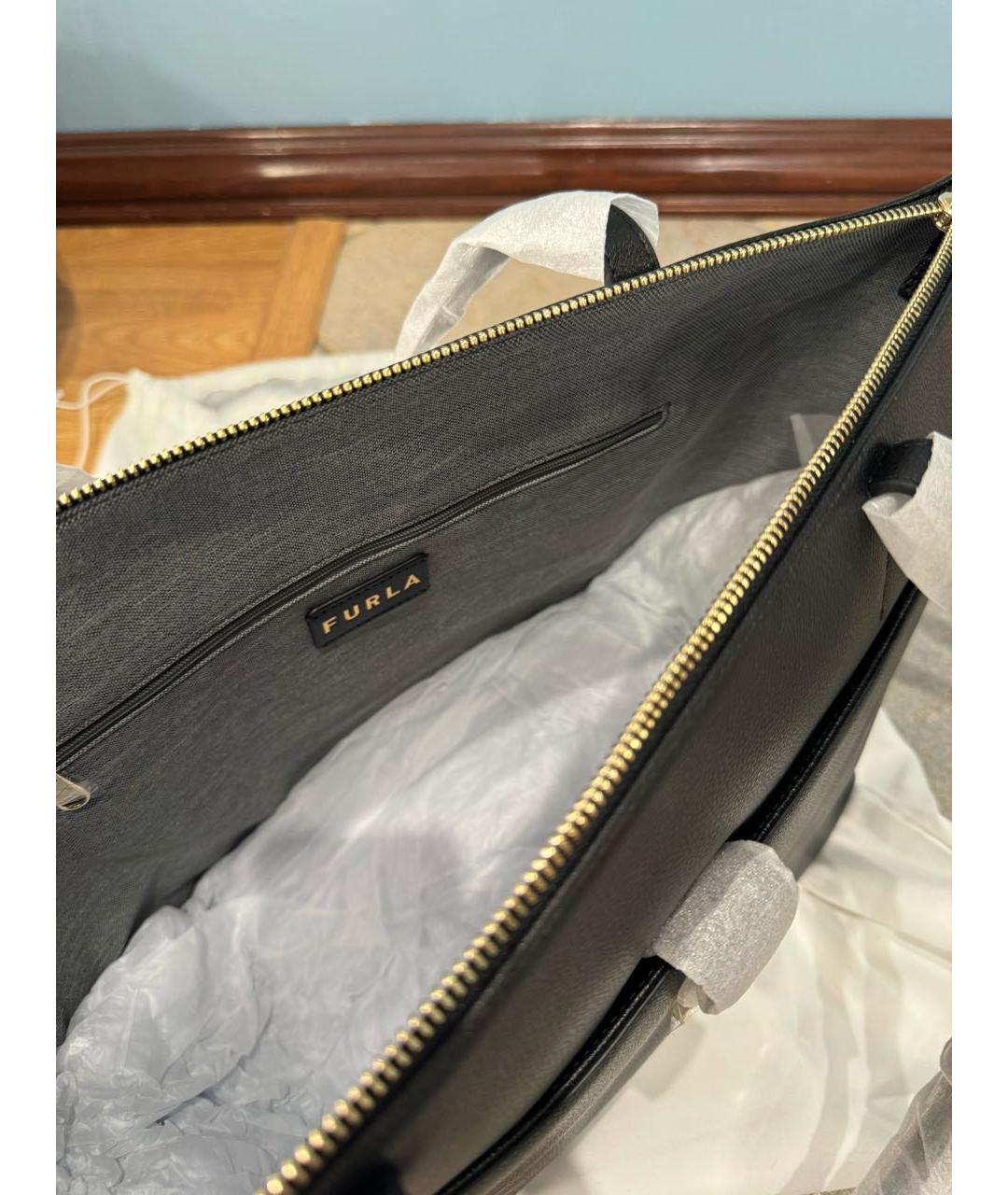 FURLA Черная кожаная сумка тоут, фото 4