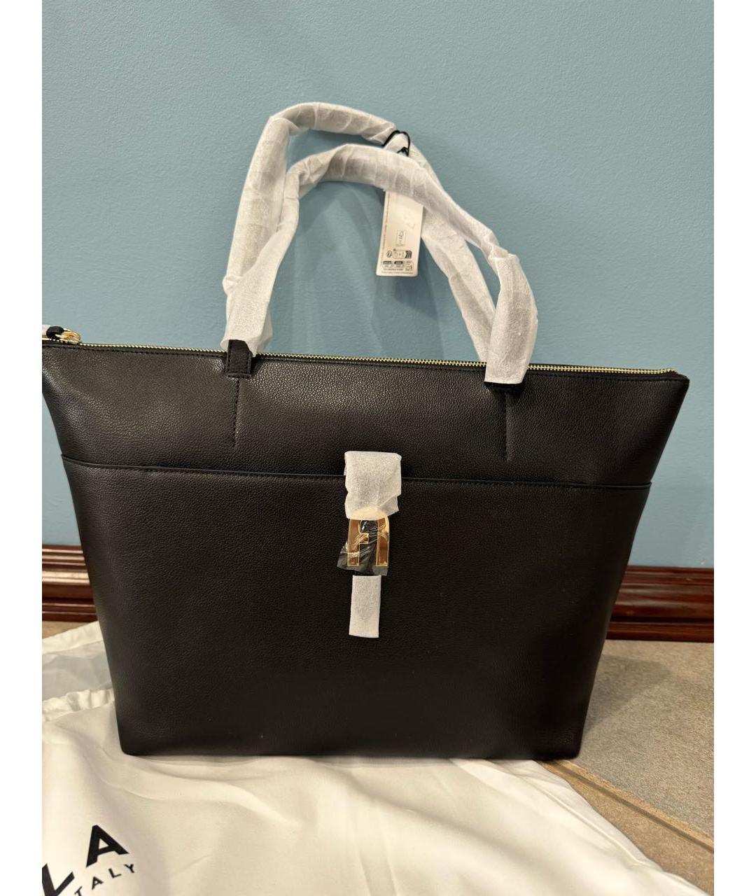 FURLA Черная кожаная сумка тоут, фото 6