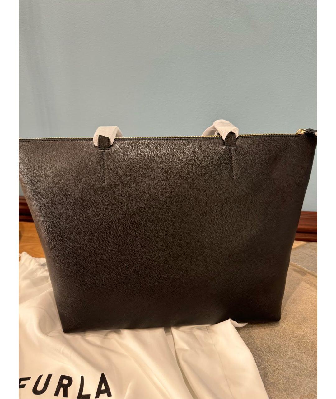 FURLA Черная кожаная сумка тоут, фото 3