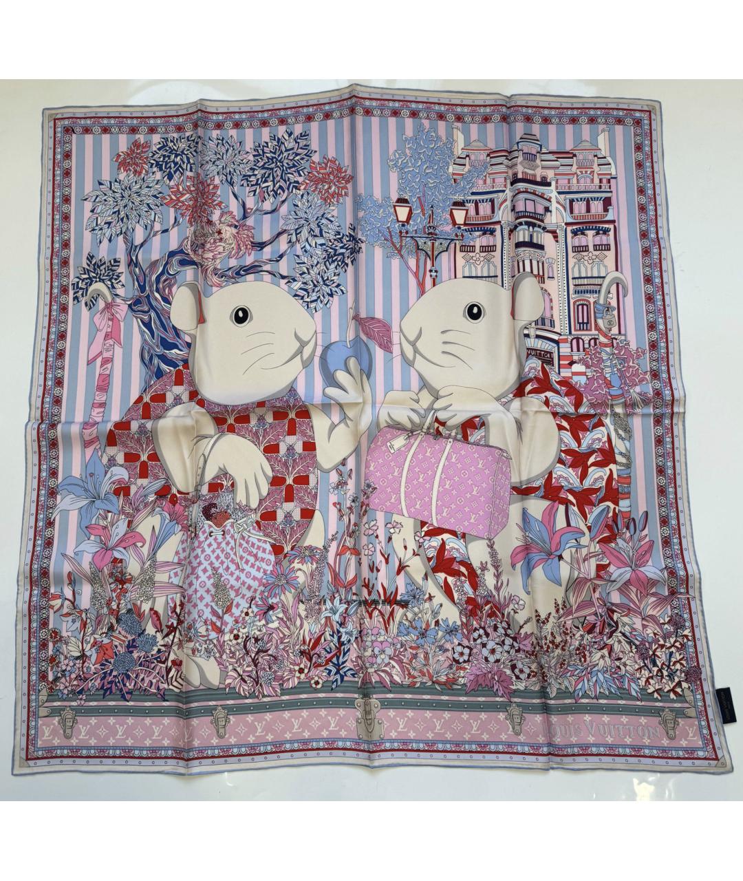 LOUIS VUITTON Розовый шелковый платок, фото 3