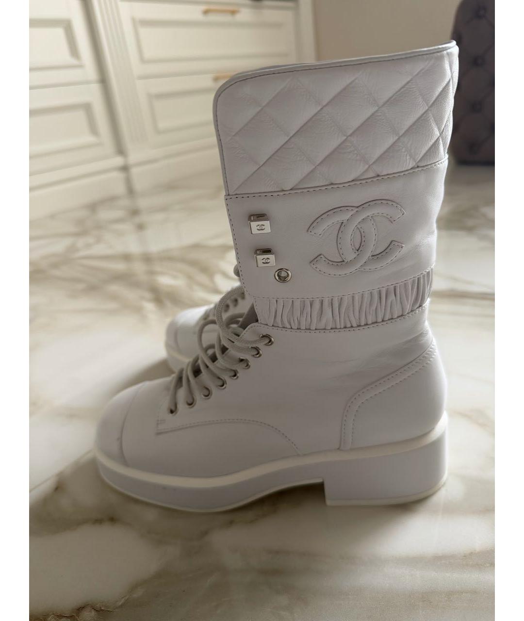 CHANEL Белые кожаные ботинки, фото 4