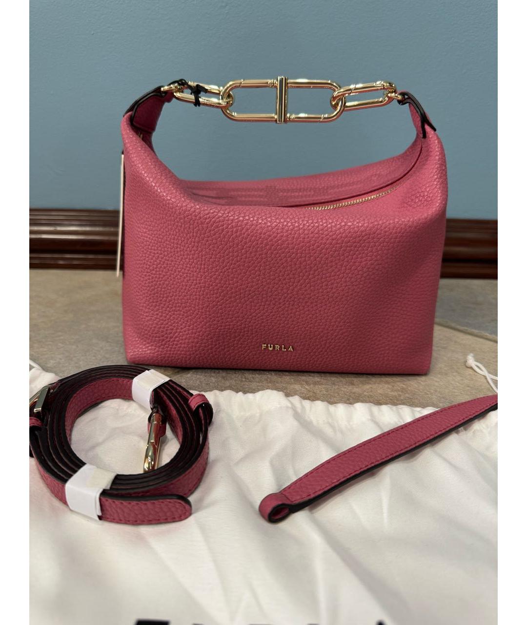 FURLA Розовая кожаная сумка с короткими ручками, фото 6