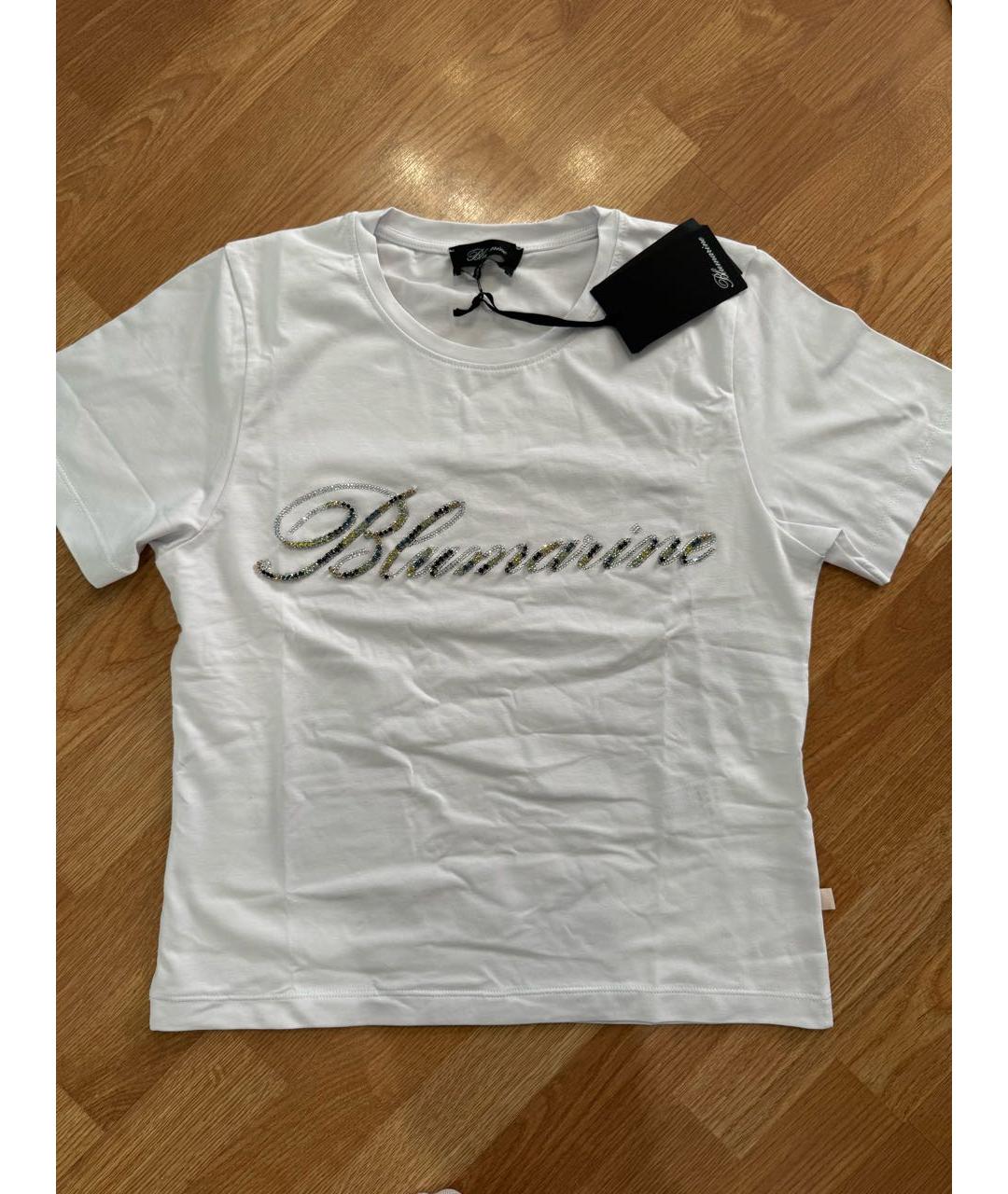 BLUMARINE Белая хлопко-эластановая футболка, фото 5