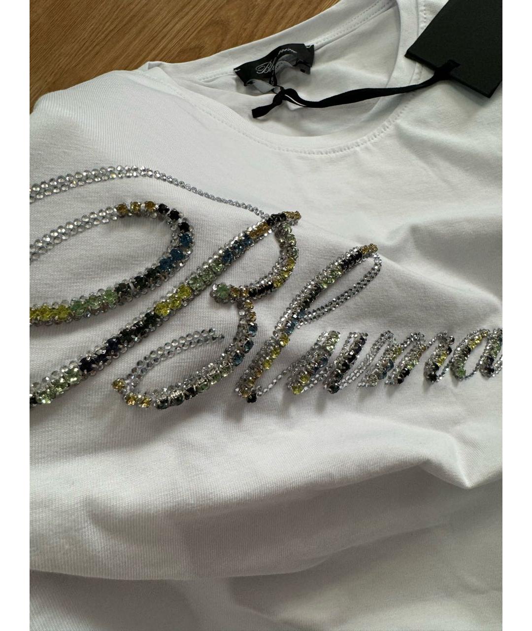 BLUMARINE Белая хлопко-эластановая футболка, фото 4