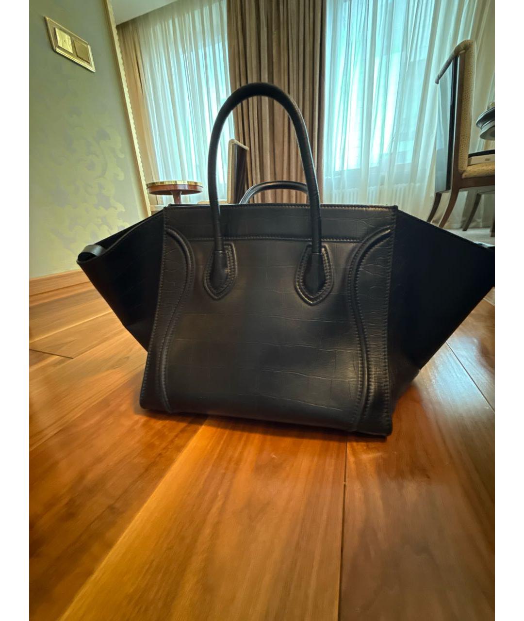 CELINE Черная кожаная сумка тоут, фото 3