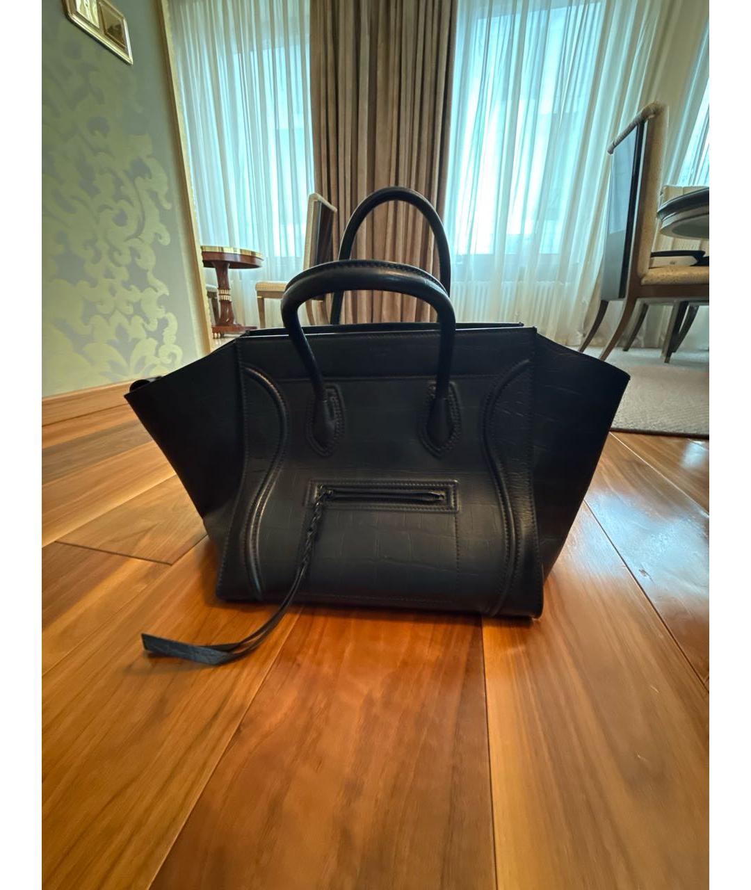 CELINE Черная кожаная сумка тоут, фото 6