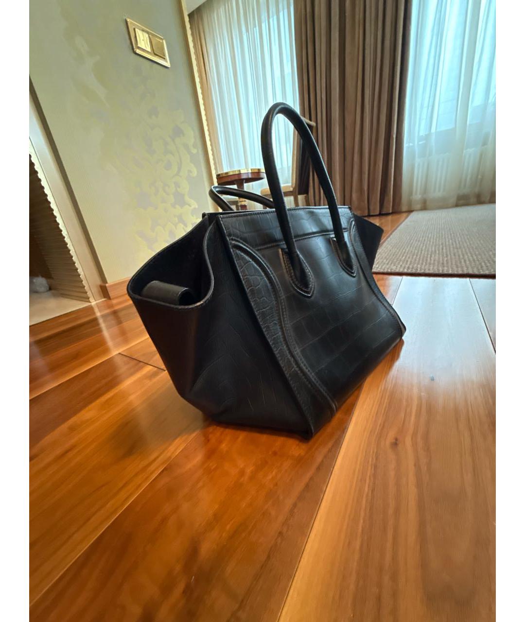 CELINE Черная кожаная сумка тоут, фото 2