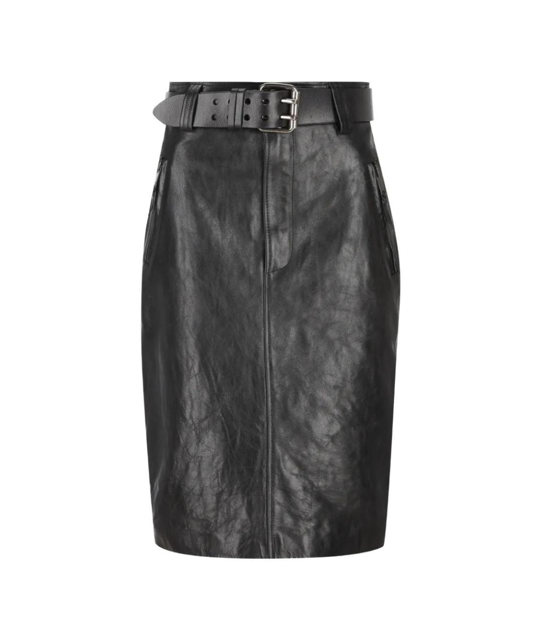 SAINT LAURENT Черная кожаная юбка миди, фото 1